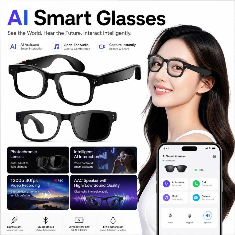 2 in 1 AI Smart Glasses HD Pho - огляд і ціна Smart Glasses Lens
